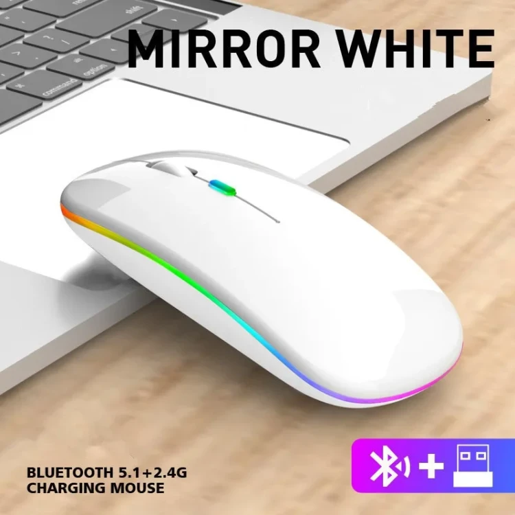 Icem - Mała ergonomiczna mysz bezprzewodowa - RGB - Bluetooth - USB - Klawiatura -  Biały.webp