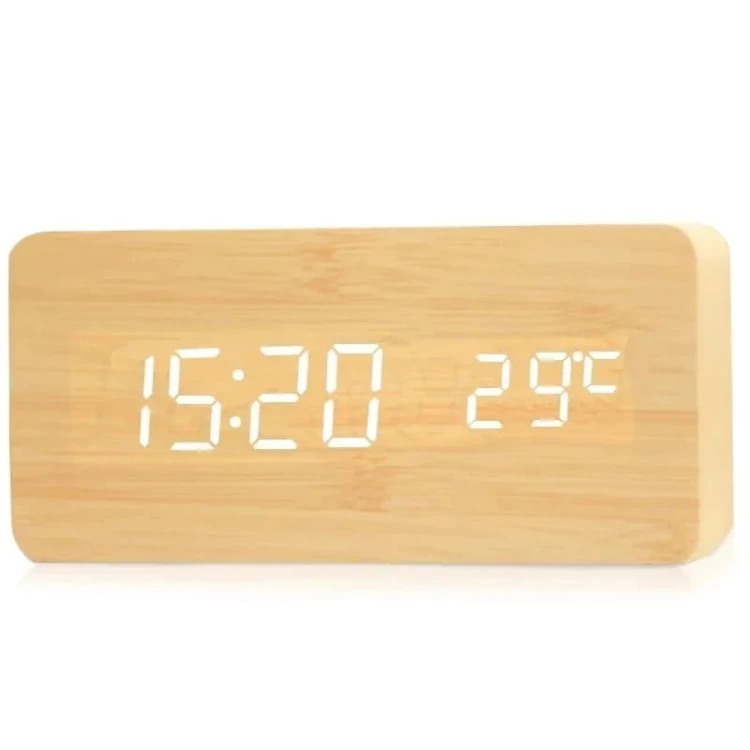 Woodly - Elegancki drewniany zegarek budzik na baterie - USB - cyfrowy - Bambus.jpg