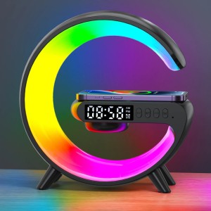 ShineCharge - Wielofunkcyjna lampka - bezprzewodowa ładowarka 15W - zegar - czarny