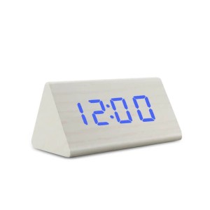 Triobu - Elegancki drewniany zegarek budzik na baterie - cyfrowy - Biały - niebieski LED