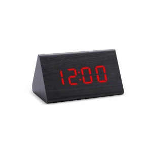 Triobu - Elegancki drewniany zegarek budzik na baterie - cyfrowy - Czarny - czerwony LED
