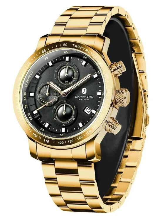 Złoty Zegarek Męski Chronograph  Luksusowy Zegarek Sportowy.jpeg
