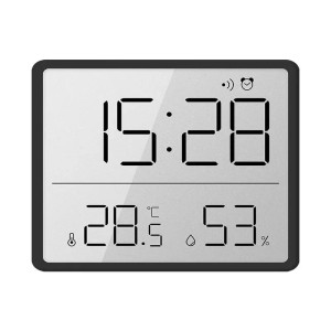 Ultracienki Budzik LCD z Higrometrem i Termometrem – Magnetyczny | Duży Ekran HD | Czarny