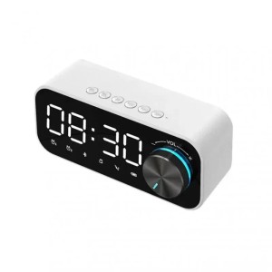 Wielofunkcyjny Budzik Bluetooth z Radiem FM i MP3 | Głośnik LED z Basem | Zegar Cyfrowy i Odtwarzacz Muzyczny, Biały