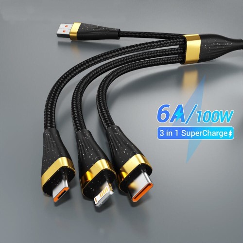 Kabel do telefonu 3 w 1 - USB-C - Lightning - Micro-USB - 100W Dla HonorHuawei - main.jpeg