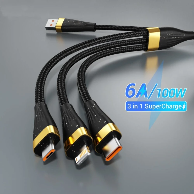 Kabel do telefonu 3 w 1 - USB-C - Lightning - Micro-USB - 100W Dla HonorHuawei - main.jpeg