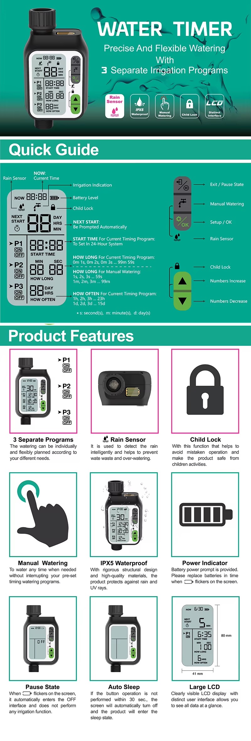 prezentacja, szybka instrukcja i zalety timera nawadniania z trzema programami