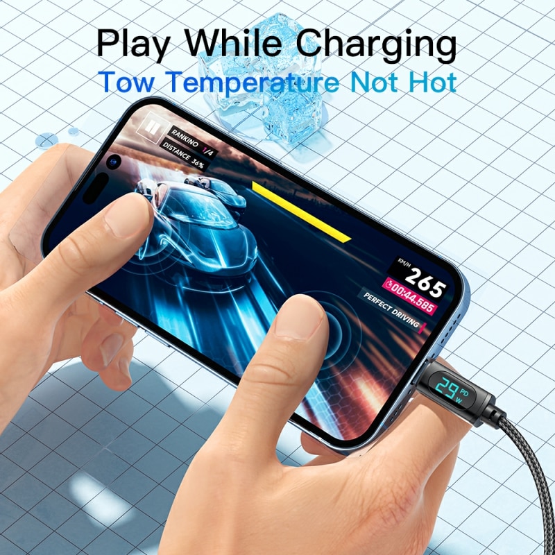Kabel do telefonu USB-C-Lightning - Do Iphone'a - 29W - Szybkie Ładowanie - 1MKabel do telefonu USB-C-Lightning - Do Iphone'a - 29W - Szybkie Ładowanie - 1M - granie poczas ładowania - Teraz to możliwe!