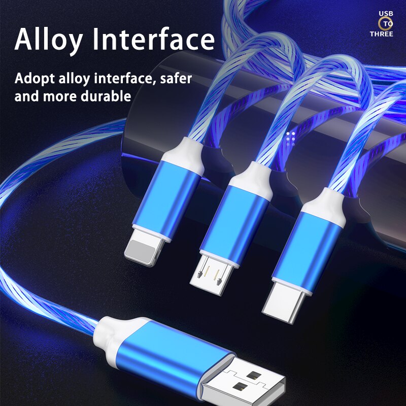 Kabel do telefonu 3 w 1 - USB-C - Lightning - Micro-USB - Świecący - 1M -