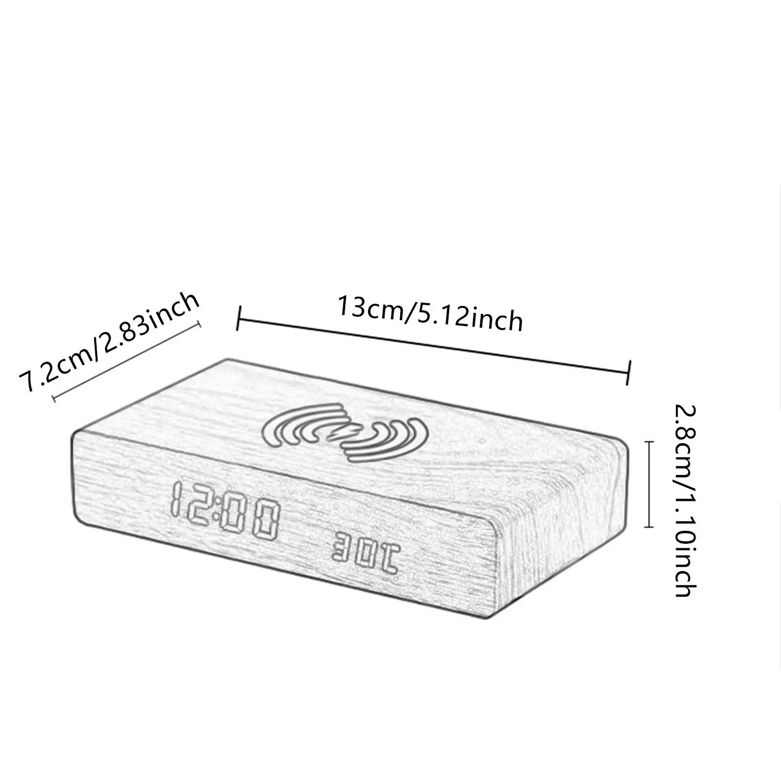 wymiary budzika zegarek led z ładowaniem indukcyjnym